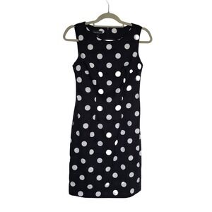 Alyx Sheath Dress Size 2 Womens Black Polka Dot Sleeveless Scoop Neck Career